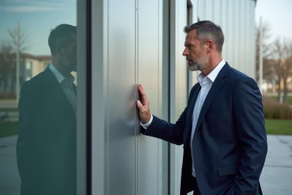 Architecte inspectant une fa&ccedil;ade en aluminium RAL 9006