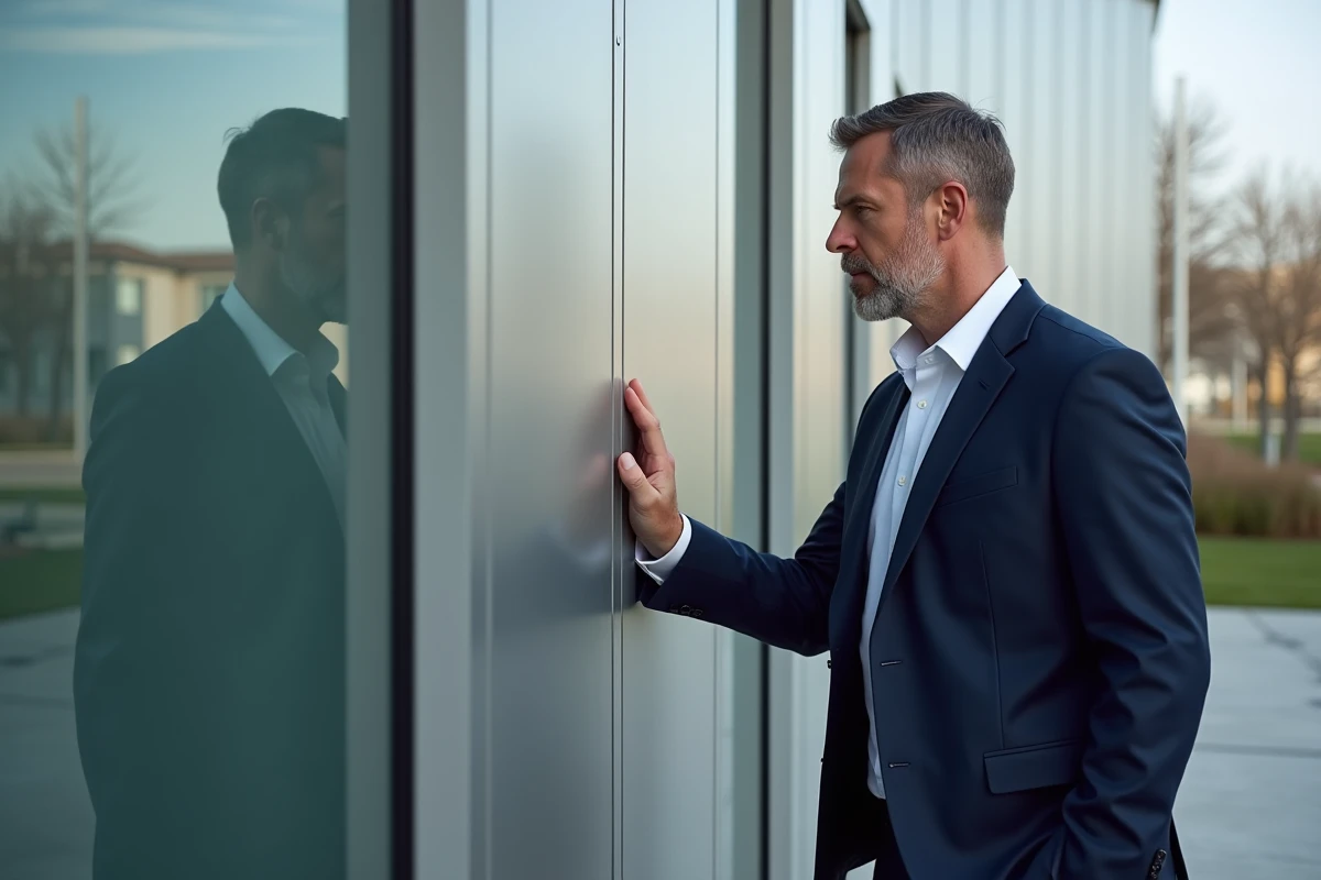 Architecte inspectant une fa&ccedil;ade en aluminium RAL 9006