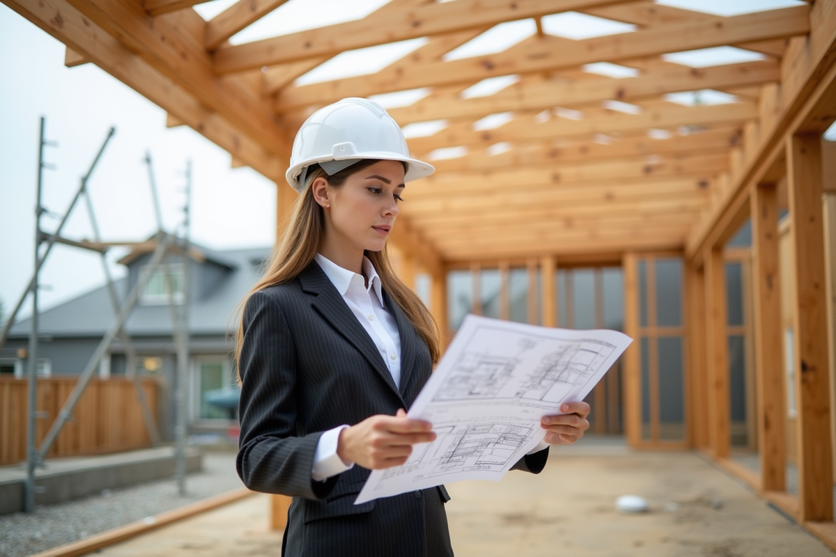 Jeune architecte v&eacute;rifiant l