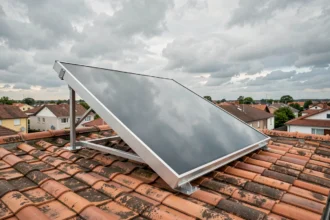 Panneau solaire thermique installé sur un toit de maison individuelle pour chauffe-eau solaire