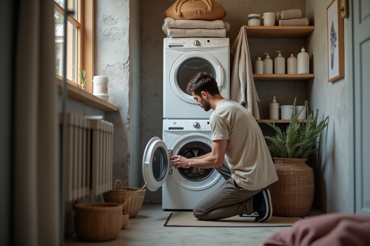 Jeune homme v&eacute;rifiant le filtre d