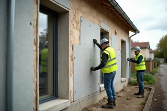 Rénovation globale d'une façade résidentielle en Occitanie avec isolation extérieure en cours de pose