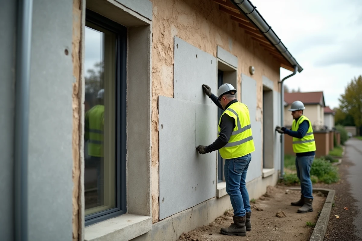Rénovation globale d'une façade résidentielle en Occitanie avec isolation extérieure en cours de pose