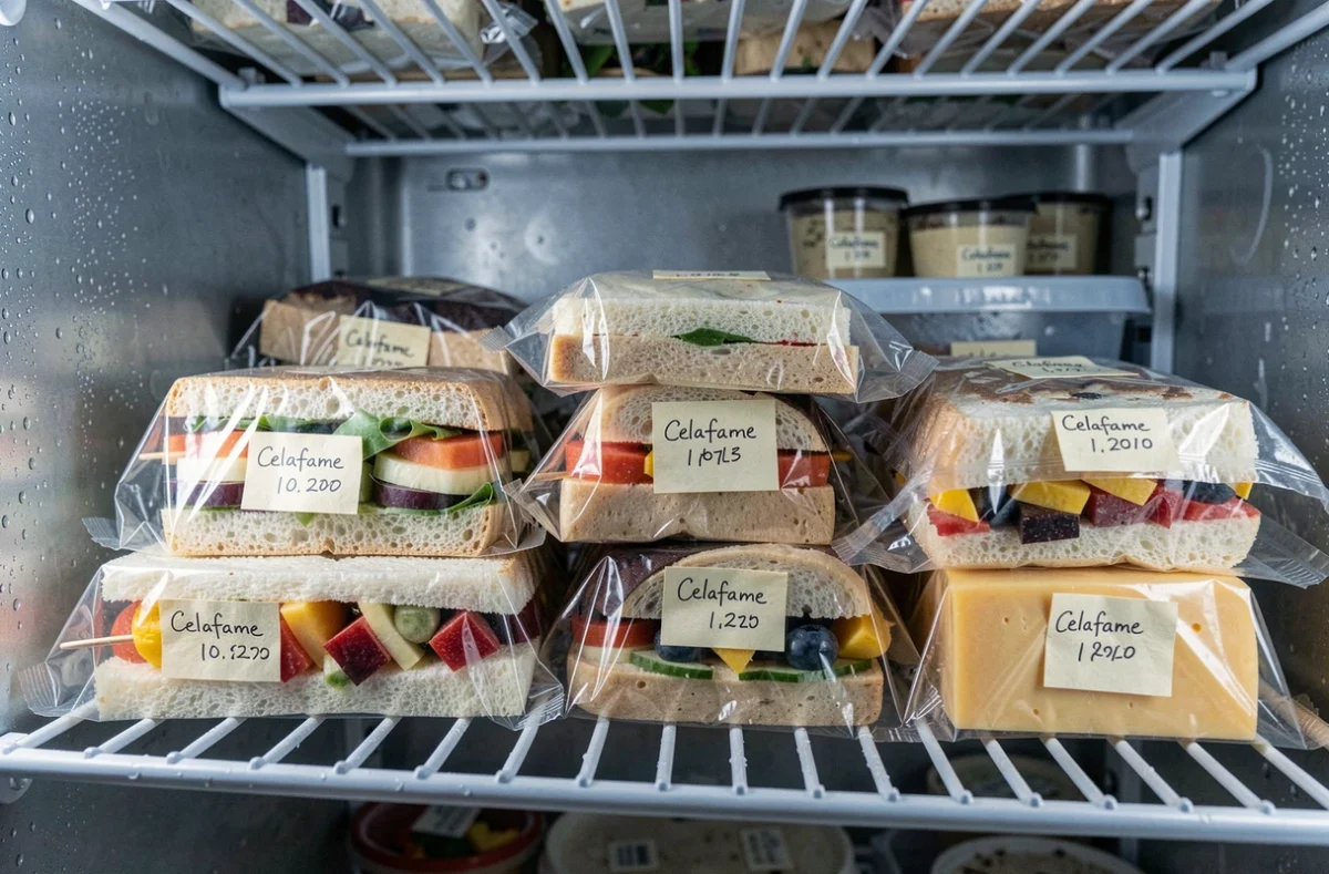 Restes de buffet de réception soigneusement emballés dans du Celafame et rangés au réfrigérateur pour limiter le gaspillage alimentaire